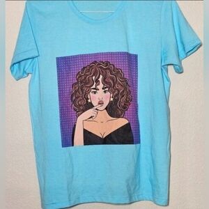 Graphic Tee Women’s XL – Blue Short Sleeve Pop Art Style New Without Tags